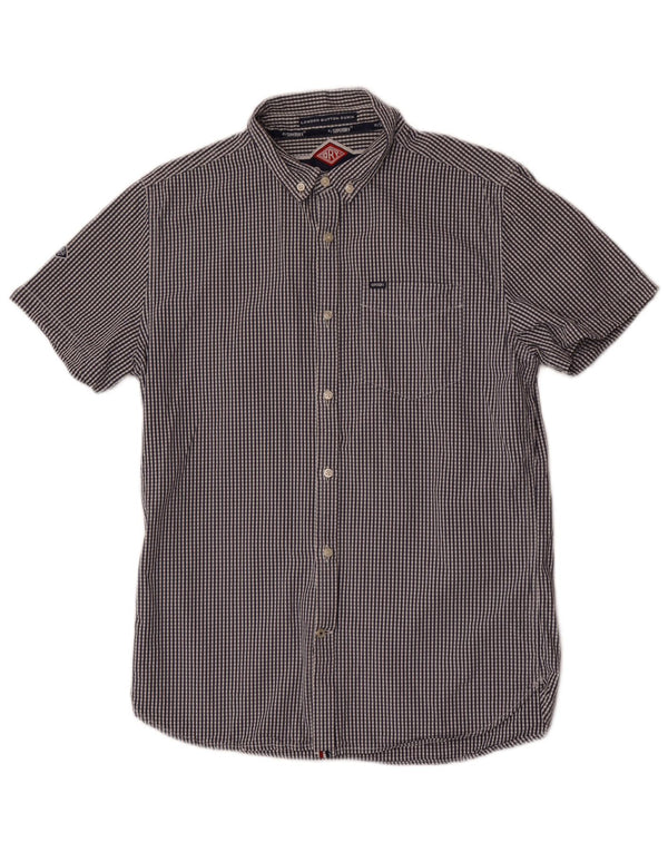 Superdry Mens Short Sleeve Shirt Large Navy Blue Gingham Cotton