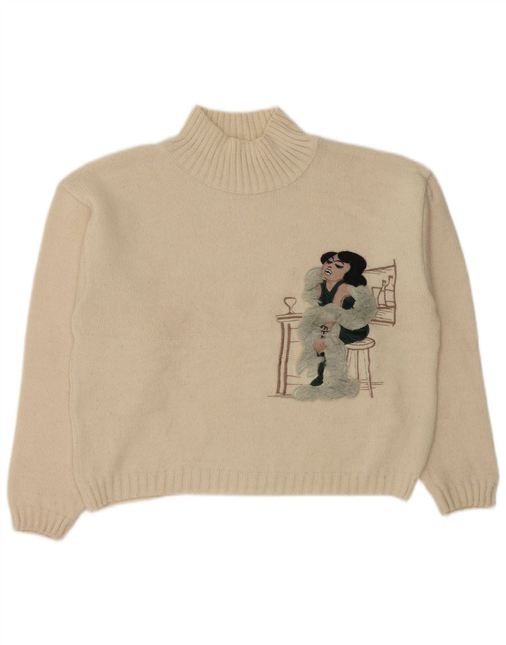 Pulover VINTAGE pentru femei cu gât țestoasă și pulover UK 14 Medium Off White