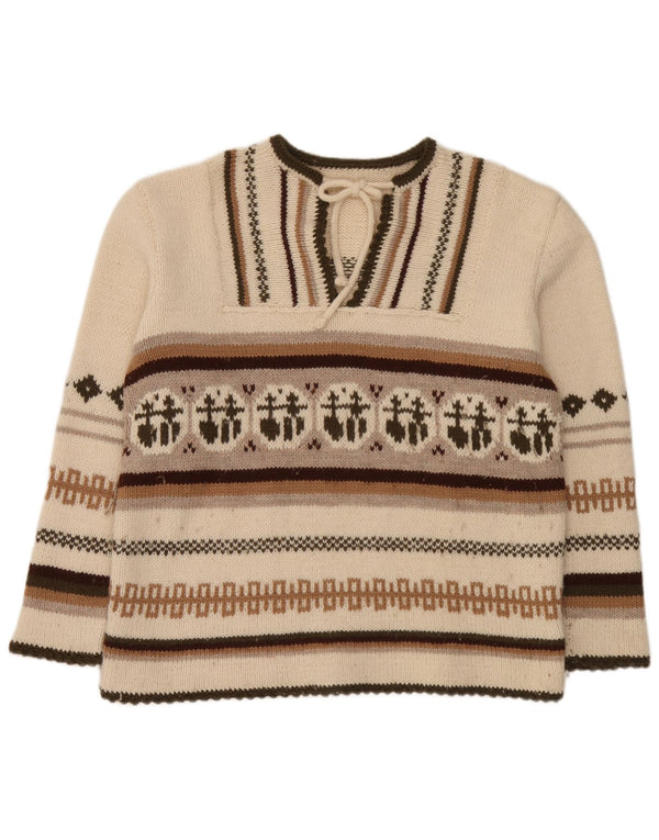Pulover vintage pentru femei cu decolteu rotund Marea Britanie 20 2XL alb deschis Fair Isle