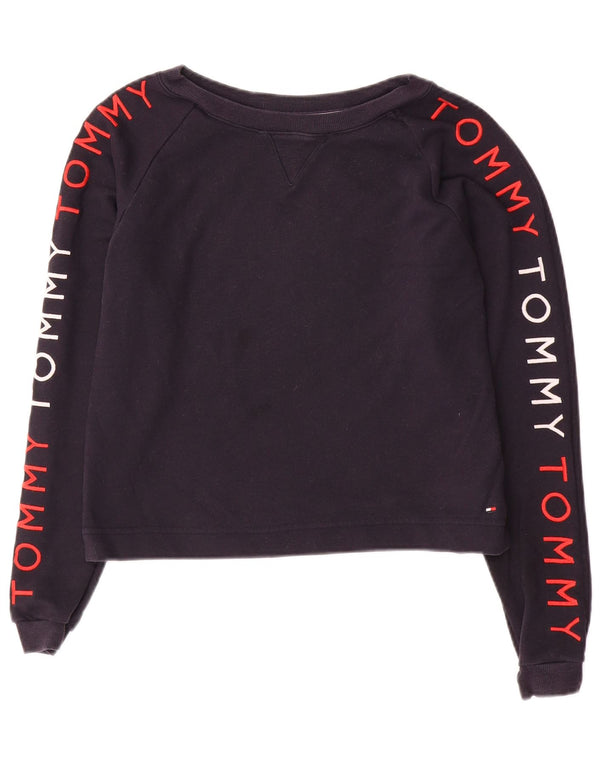 Hanorac crop cu grafic pentru femei Tommy Hilfiger Pulover UK 10 Mic Bleumarin