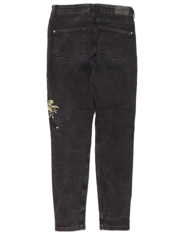Blugi subțiri cu grafic pentru femei Zara IT 42 Large W32 L27 Bumbac floral negru