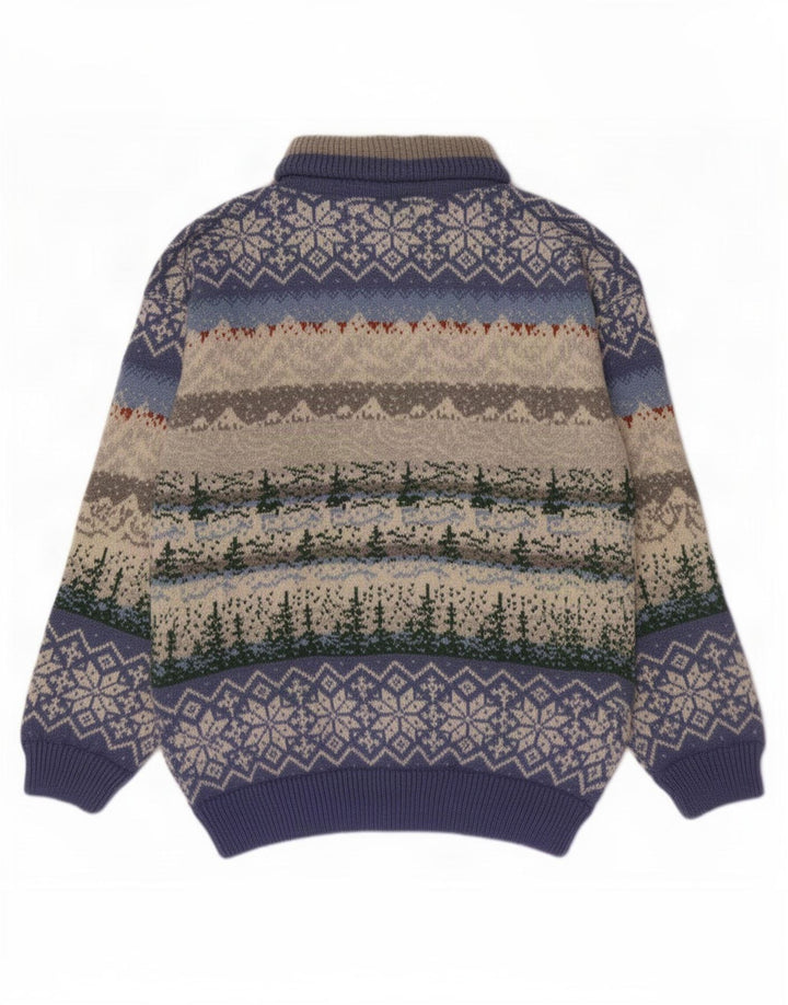 Pulover Vintage pentru bărbați cu fermoar și gât, mijlociu, multicolor, Fair Isle