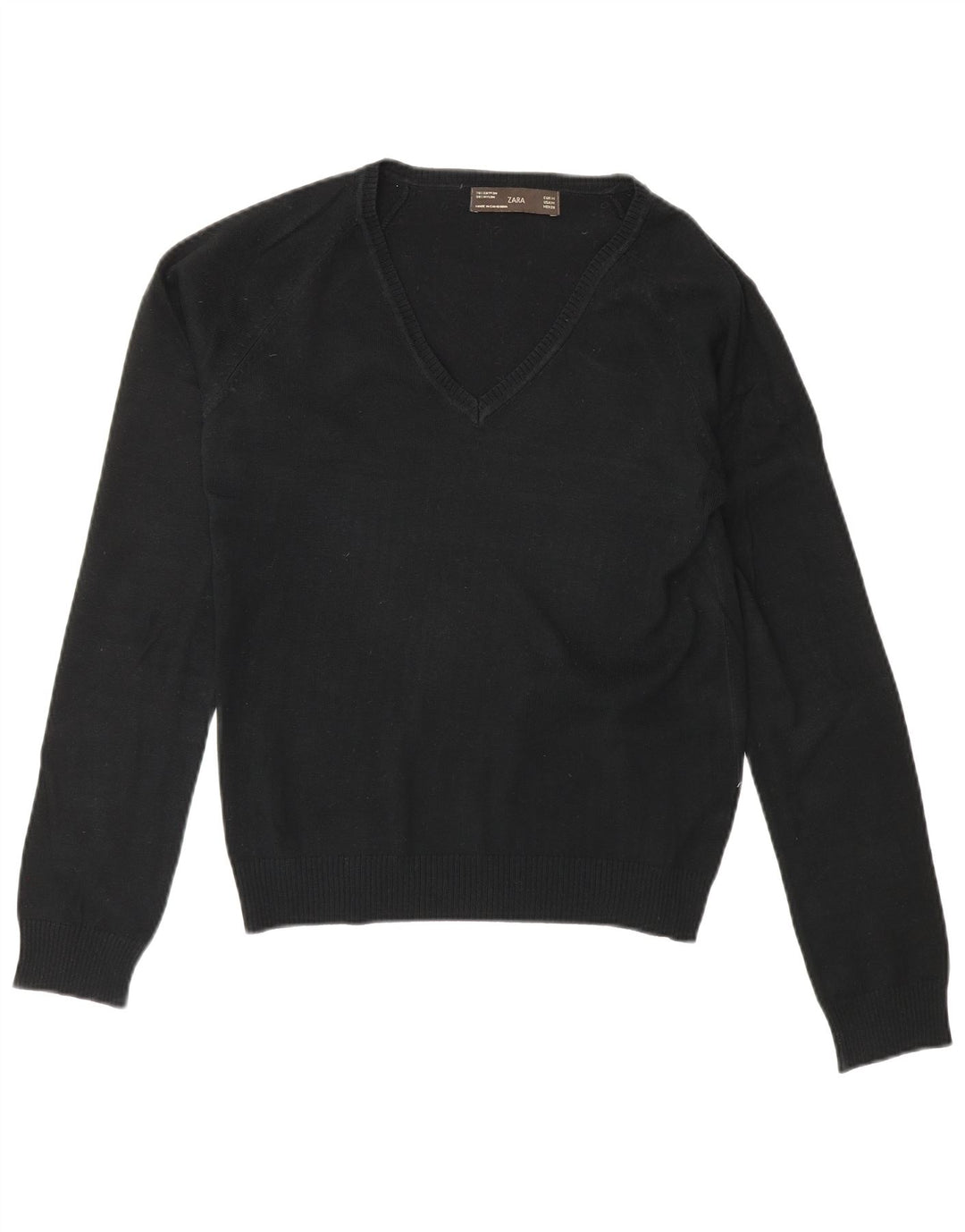 Pulover cu decolteu în V Zara pentru femei UK 12 Bumbac mediu negru