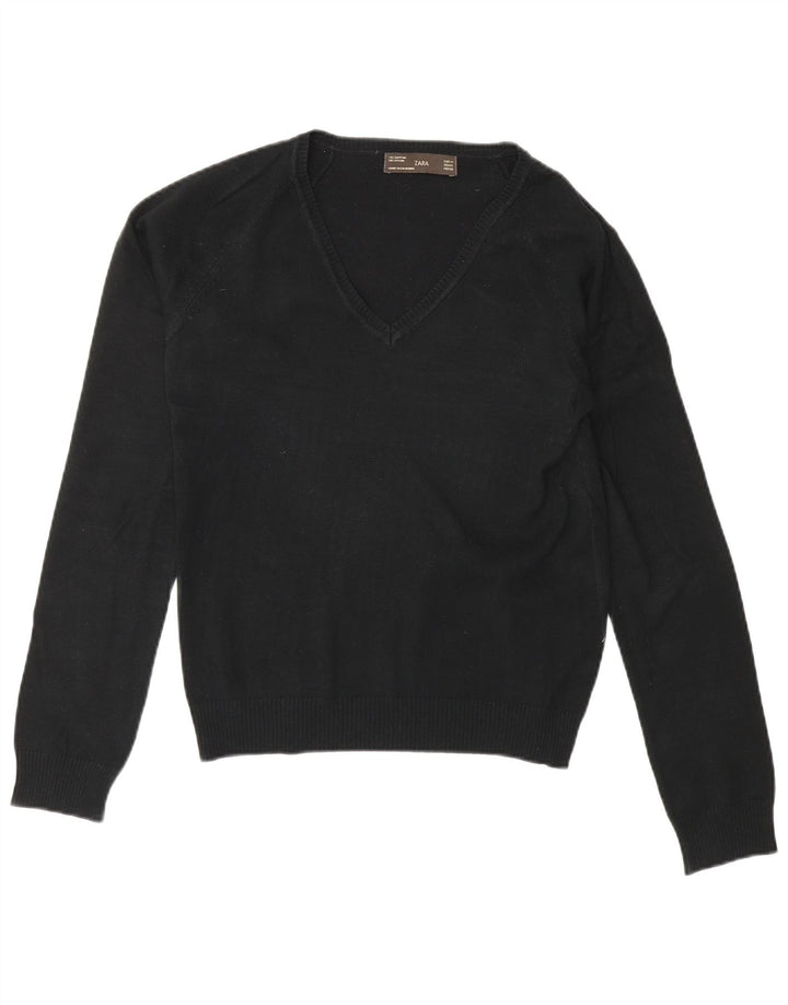 Pulover cu decolteu în V Zara pentru femei UK 12 Bumbac mediu negru