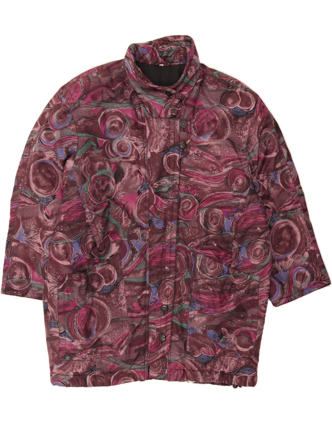 VINTAGE Womens Abstract Pattern Windbreaker Coat EU 48 2XL Burgundy Vintage Vintage and Second-Hand Vintage from Messina Hembry 