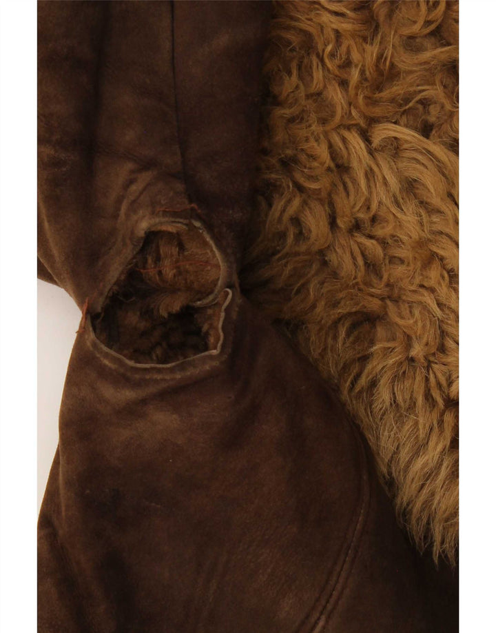 Vintage Femei 3 Button Shearling Coat UK 14 Medium Brown