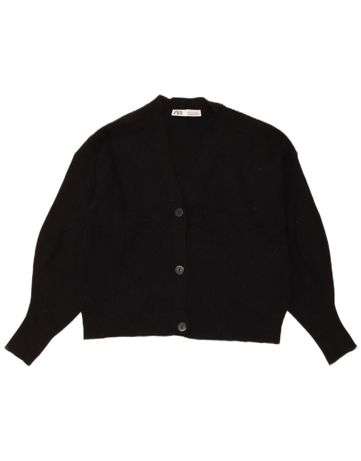 Pulover ZARA pentru femei Crop Cardigan UK 14 Medium Black Viscose