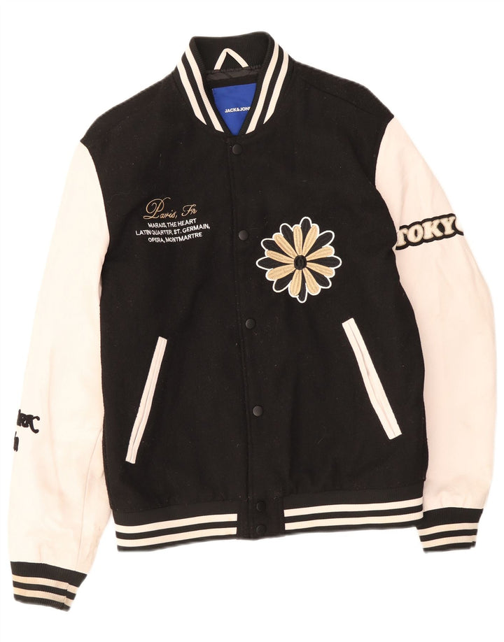 Jack & Jones Jachetă Varsity cu grafică pentru bărbați UK 38 Medium Black Colorblock