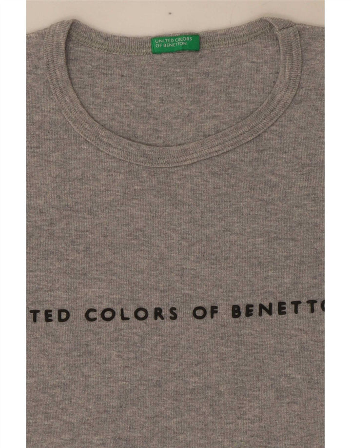 Top grafic Benetton pentru femei cu mânecă lungă UK 12 Medium Gri Pete