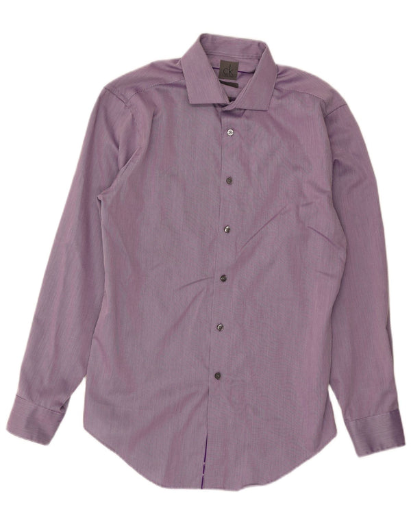 Cămașă pentru bărbați Calvin Klein, slim fit, mărimea 15 1/2, bumbac cu dungi mov mediu.