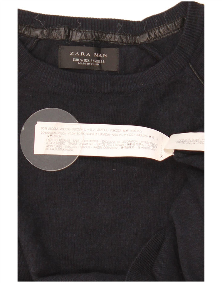 Pulover ZARA pentru bărbați cu decolteu rotund, mic, bleumarin, viscoză