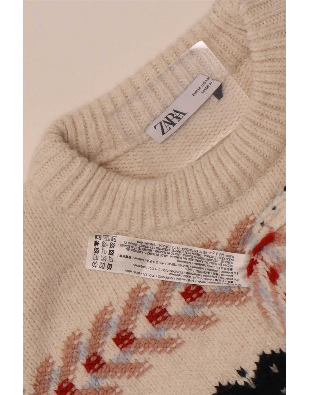 Pulover pentru bărbați Zara, cu decolteu rotund, mediu alb deschis, acrilic Fair Isle