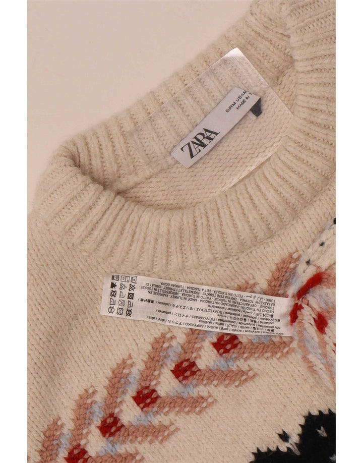 Pulover pentru bărbați Zara, cu decolteu rotund, mediu alb deschis, acrilic Fair Isle