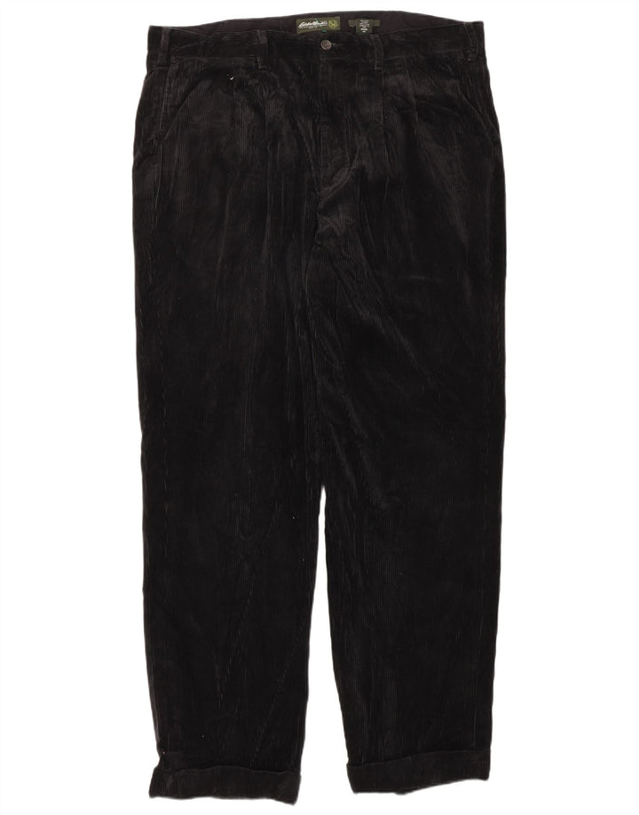 EDDIE BAUER Pantaloni pentru bărbați, înalți, cu croiala relaxată, din velur, L40 L34, negru