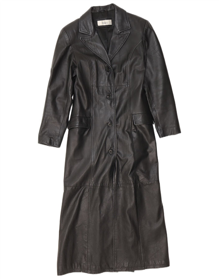 Palton din piele vintage pentru femei UK 12 Medium Black