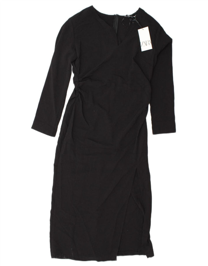 ZARA Womens Long Sleeve Maxi Dress UK 18 XL Black Polyester