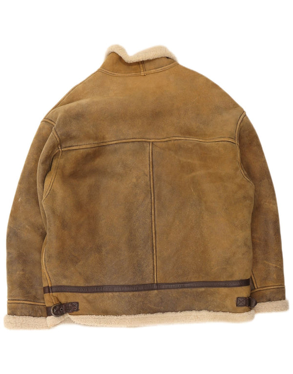Jachetă din piele din shearling pentru bărbați vintage UK 42 XL maro