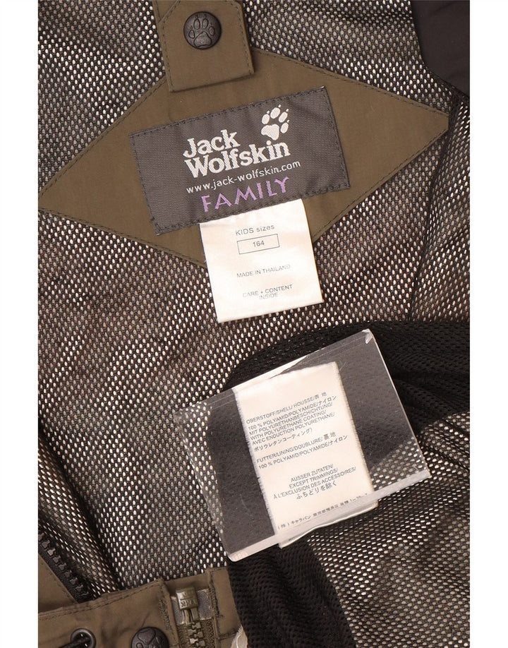 Jack Wolfskin Jachetă de ploaie cu glugă pentru băieți 13-14 ani, maro, color block