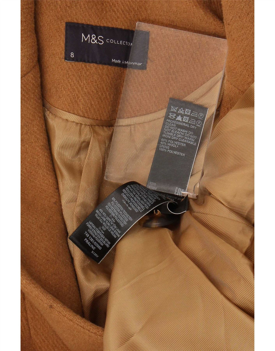 Marks & Spencer palton dublu pentru femei UK 8 mic, bej, poliester