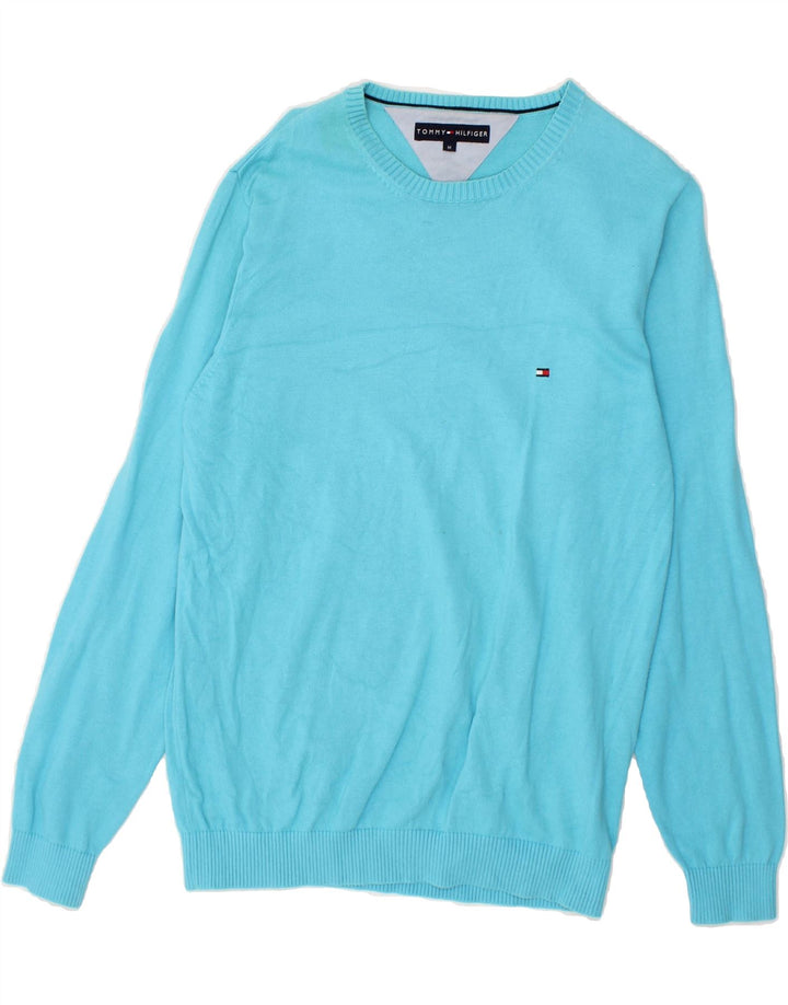 TOMMY HILFIGER Mens Boat Neck Jumper Sweater Medium Blue Cotton Vintage Tommy Hilfiger and Second-Hand Tommy Hilfiger from Messina Hembry 