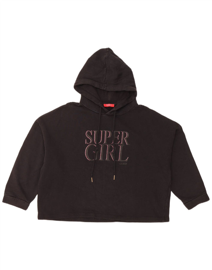 Pulover GUESS pentru femei, supradimensionat, cu mâneci 3/4, cu glugă, cu grafică, UK 8, negru