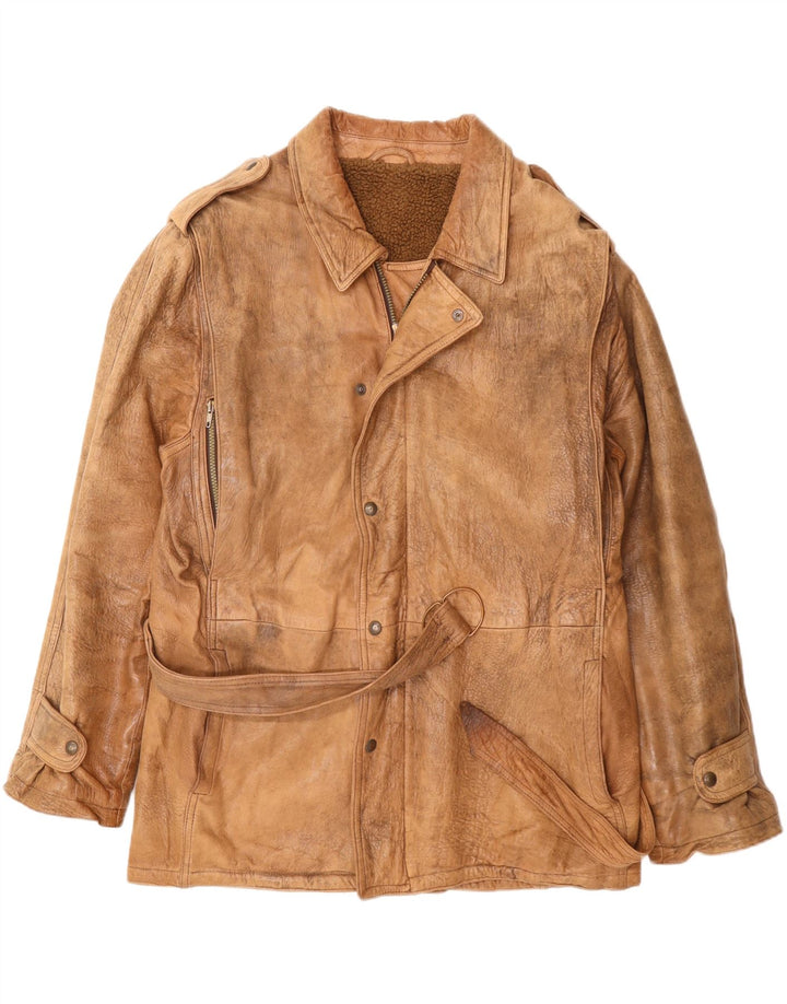 Jachetă militară din piele pentru bărbați VINTAGE UK 42 XL Bej