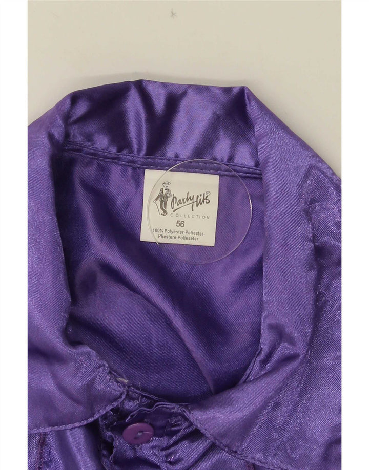 Bluză de cămașă Vintage pentru femei cu volane în față IT 56 4XL Violet Poliester