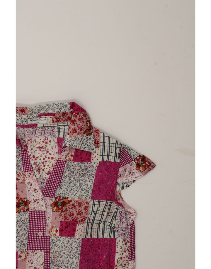 VINTAGE Girls Short Sleeve Shirt 11-12 Years 2 XL Multicoloured Patchwork Vintage Vintage and Second-Hand Vintage from Messina Hembry 
