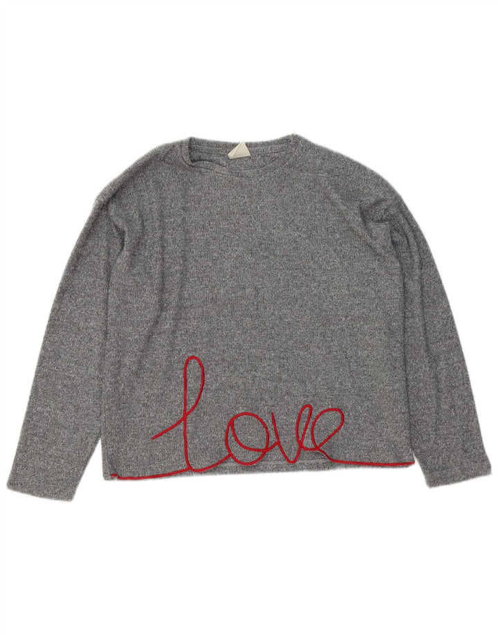 Zara Fete Top Grafic Maneca Lunga 11-12 Ani Gri Poliester