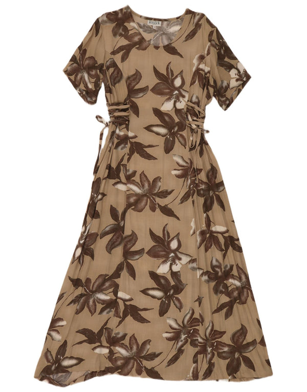 Silvia Bauer Rochie Maxi pentru Femei, cu ajustare relaxată, IT 50 XL Bej, Floral Boemă
