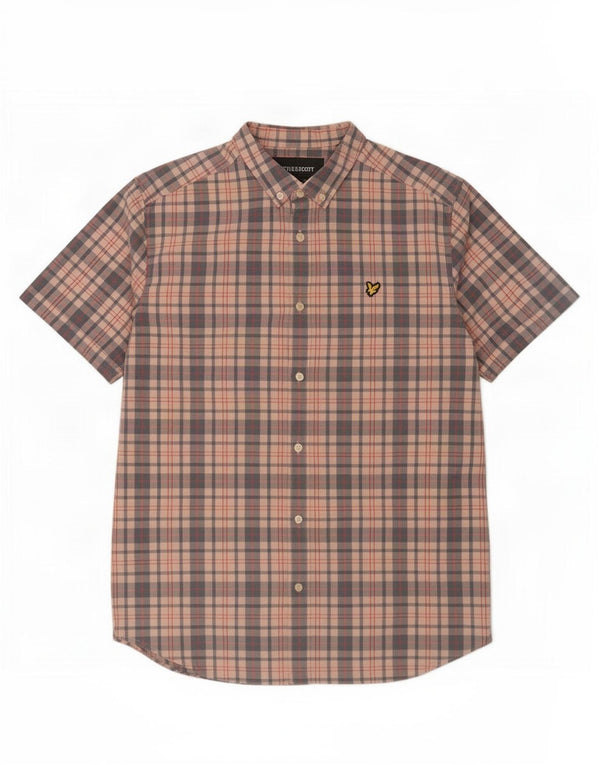 Cămașă cu mânecă scurtă pentru bărbați Lyle & Scott, bumbac carouri roz XL