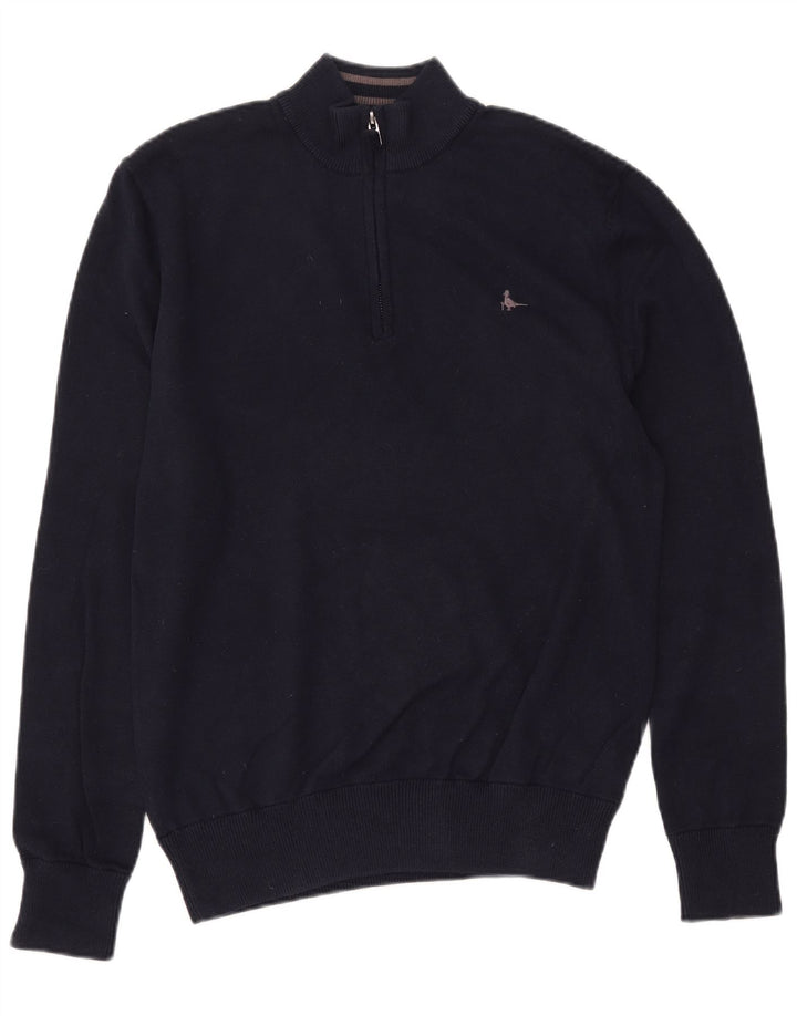 JACK WILLS Pulover pentru bărbați cu fermoar și gât, bumbac mediu albastru bleumarin