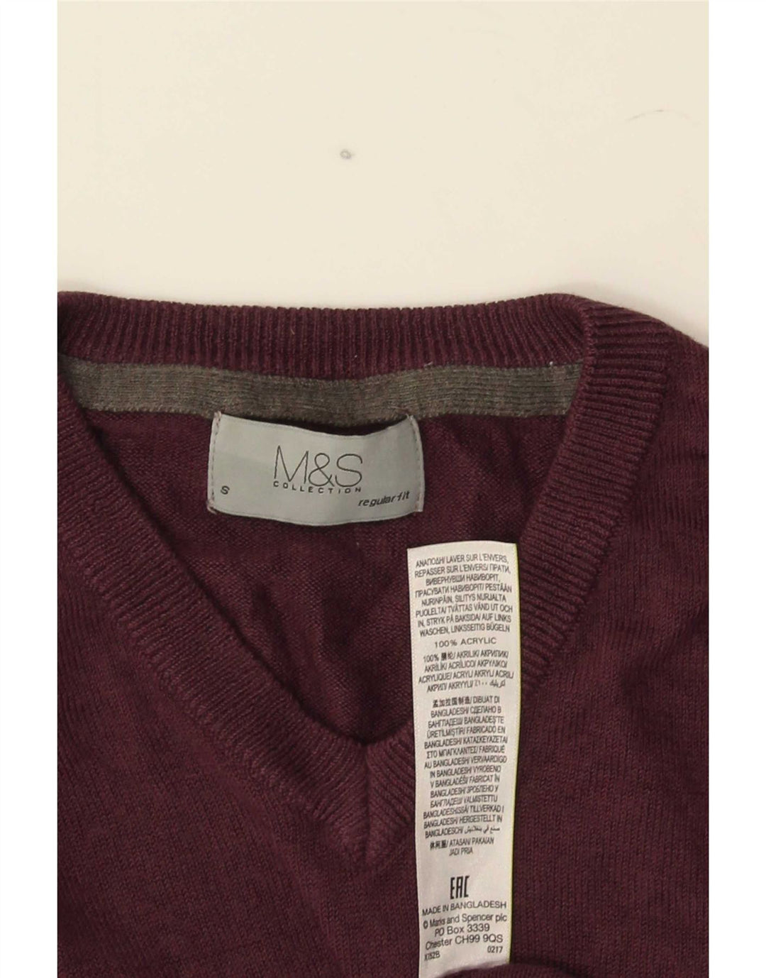 Pulover pentru bărbați Marks & Spencer, cu decolteu în V, cu formă obișnuită, mic Bordeaux