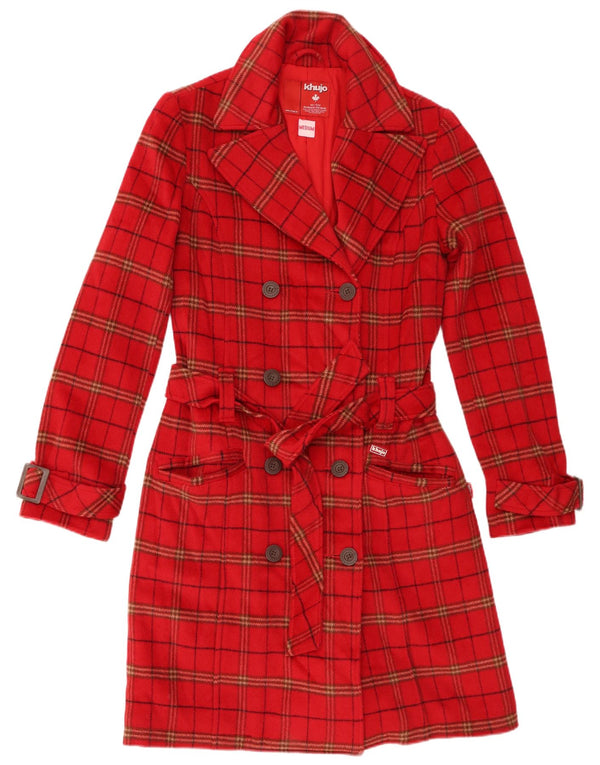 Palton pentru femei KHUJO UK 12 Lână cu carouri roșii medii