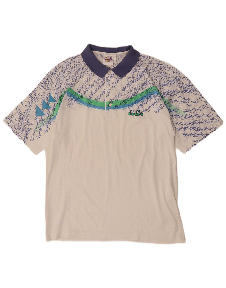 Tricou polo cu mânecă scurtă pentru bărbați Diadora cu model abstract IT 52 mare alb