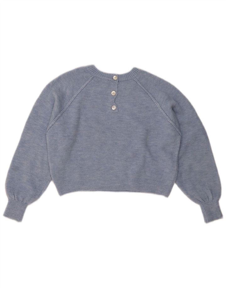 Pulover de damă ZARA Crop oversize cu gât crew pulover UK 10 Small Blue