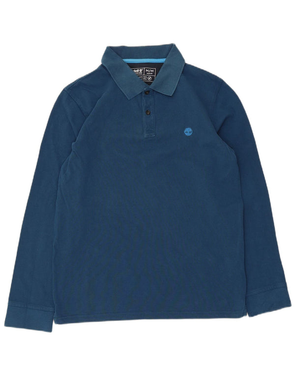 Tricou polo Timberland pentru bărbați, cu mânecă lungă, slim, din bumbac albastru mediu