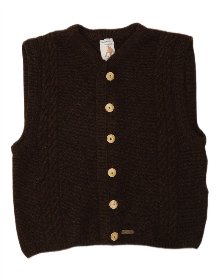Pulover cardigan fără mâneci pentru bărbați Hochland, lână maro medie