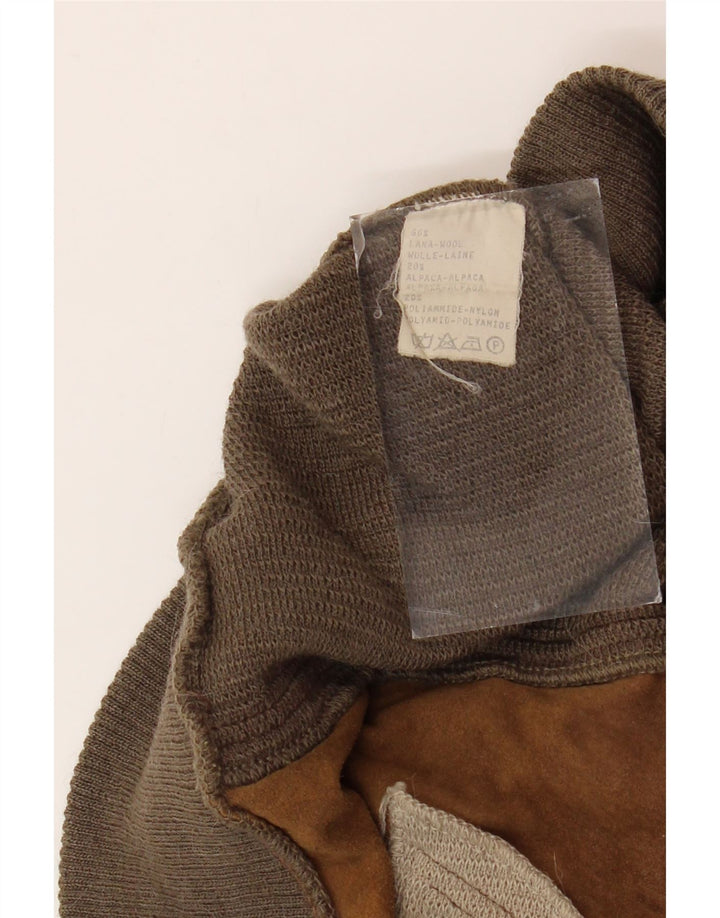 Pulover VINTAGE pentru bărbați, cu gât cu nasturi, lână geometrică mare, maro