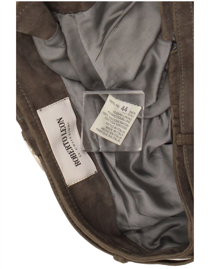 Fusta de damă vintage din piele intoarsa IT 44 Medium W26 Kaki piele
