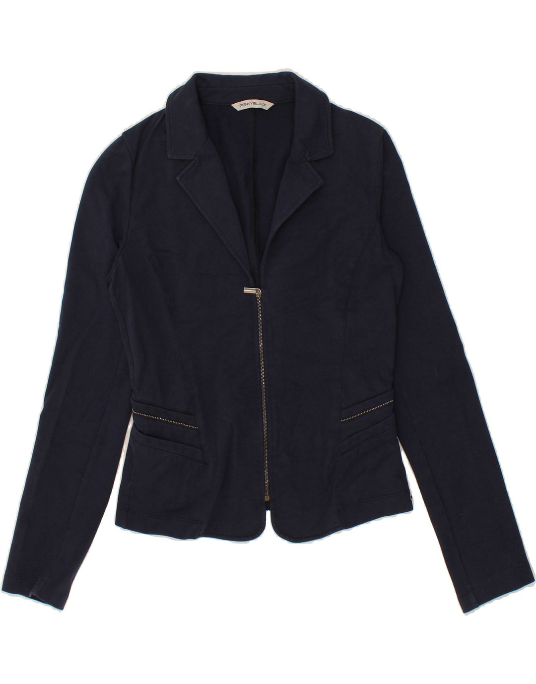 PENNY BLACK Womens Blazer Jacket UK 8 Small Navy Blue Cotton Vintage Penny Black and Second-Hand Penny Black from Messina Hembry 