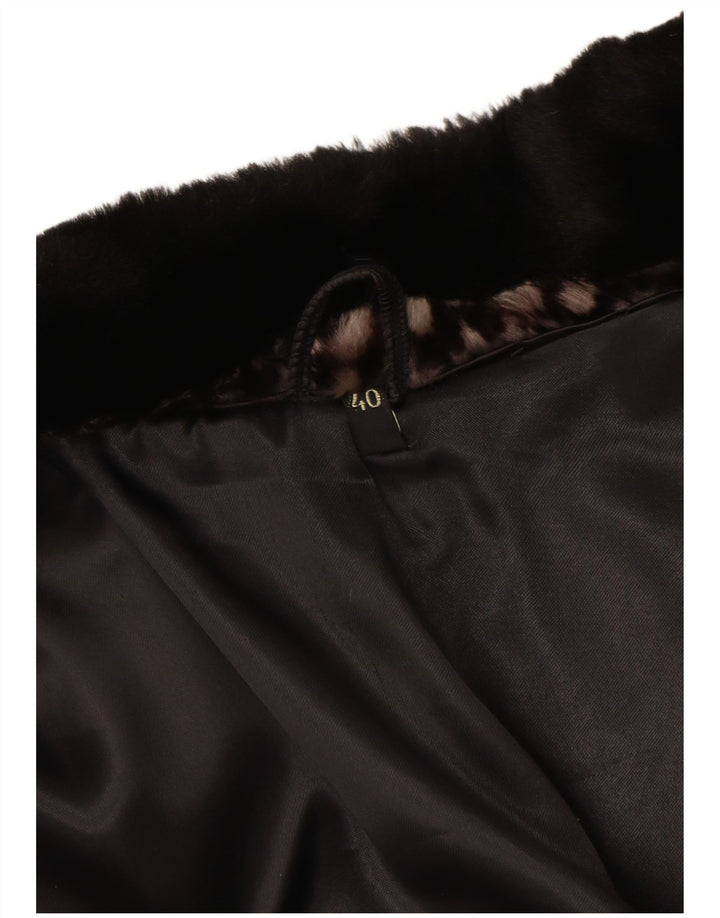 VINTAGE Pardesiu de blană artificială pentru femei EU 40 Maro Mediu Geometric