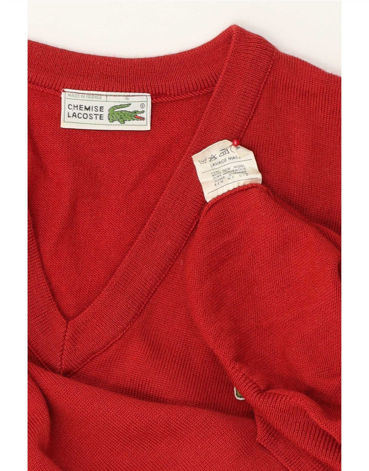 Pulover pentru bărbați Lacoste cu decolteu în V, mărime 4, lână nouă, roșie medie