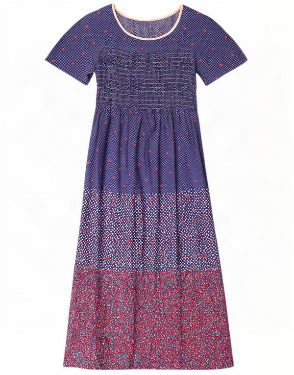 Rochie maxi vintage pentru femei UK 10 mic, albastru, floral, bumbac