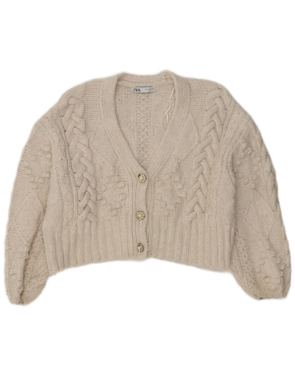 Pulover cardigan supradimensionat pentru femei Zara UK 14 Medium White Acrylic