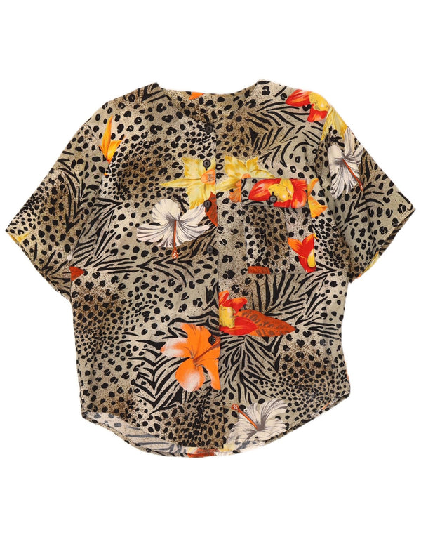 Bluză vintage cu mânecă scurtă pentru femei UK 14, mare, gri, imprimeu animal