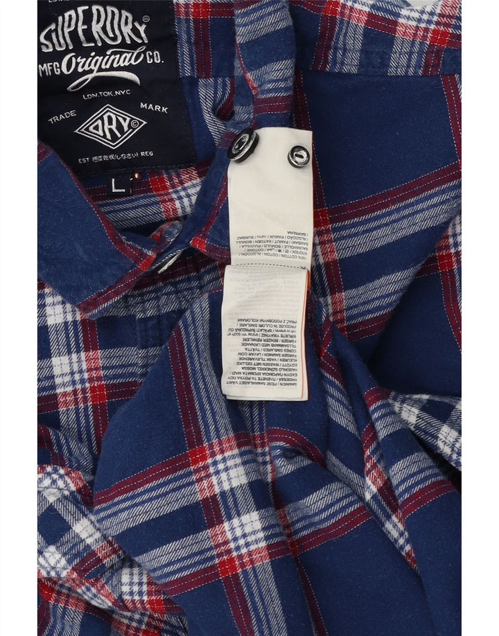 Cămașă de flanel pentru bărbați Superdry, din bumbac cu carouri, albastru bleumarin
