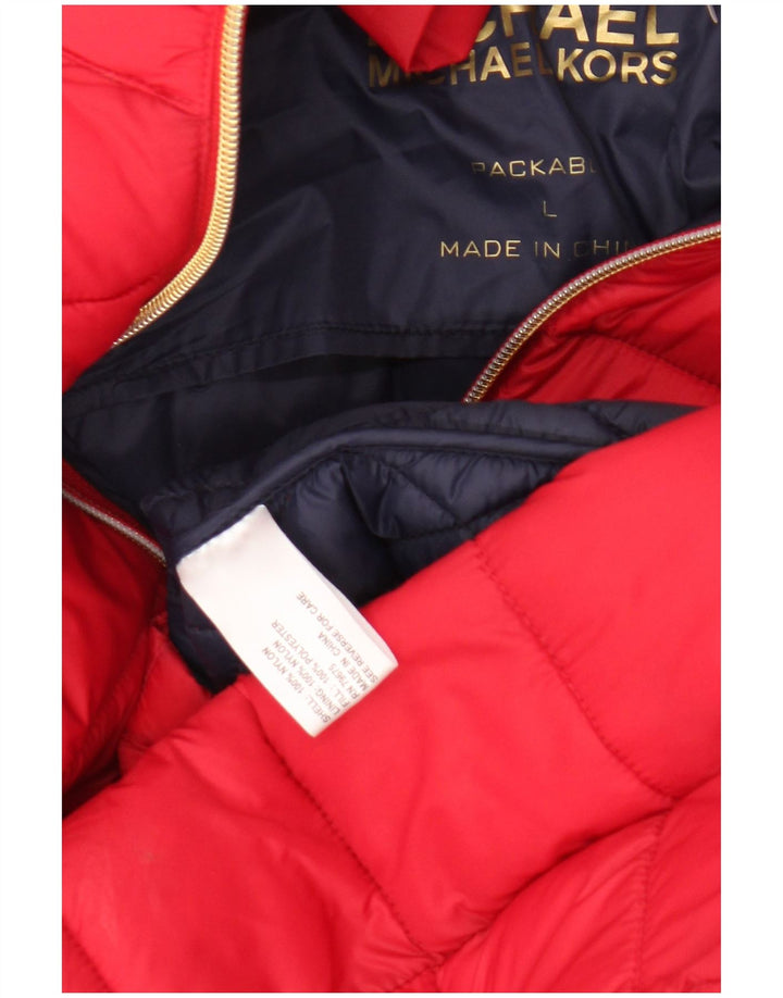 Jachetă căptușită cu glugă Michael Kors pentru femei UK 16, mare, roșu, nailon