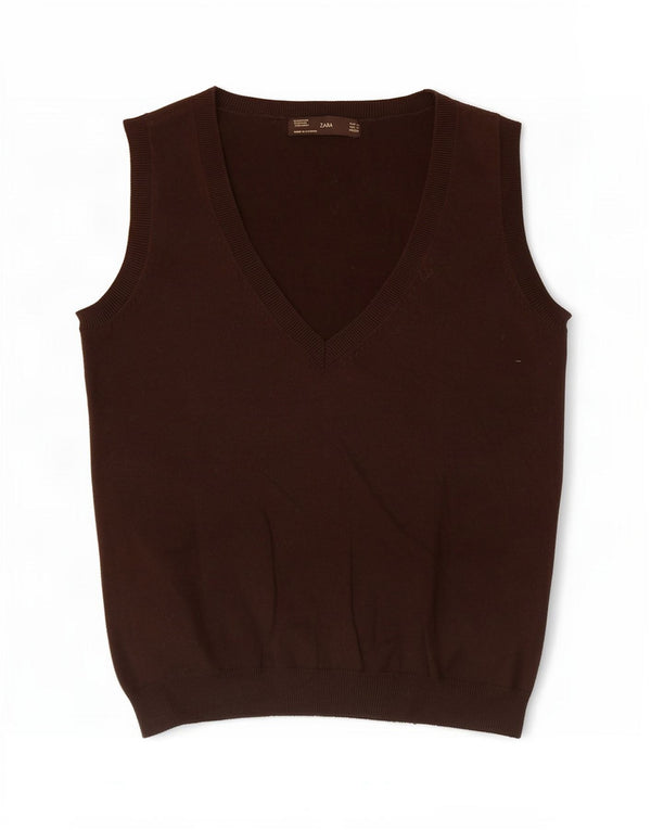 Zara Femei Vest Tank Top UK 12 Bumbac Maro Mediu