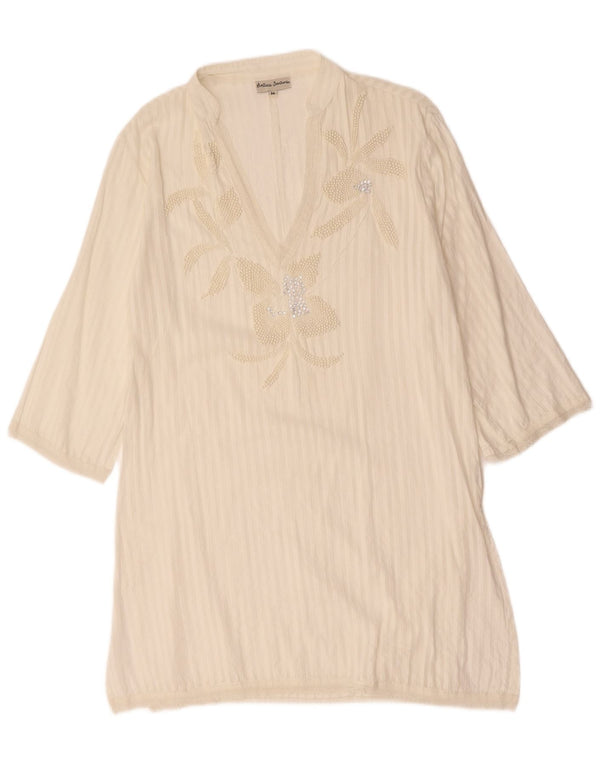 Antica Sartoria Rochie tunică cu mâneci 3/4 pentru femei UK 14 Medium White Striped